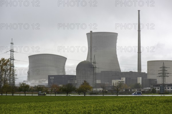 Demolition of the 160m high cooling towers of the disused Gundremmingen nuclear power plant (AKW KRB), Gundremmingen, Bavaria, Germany