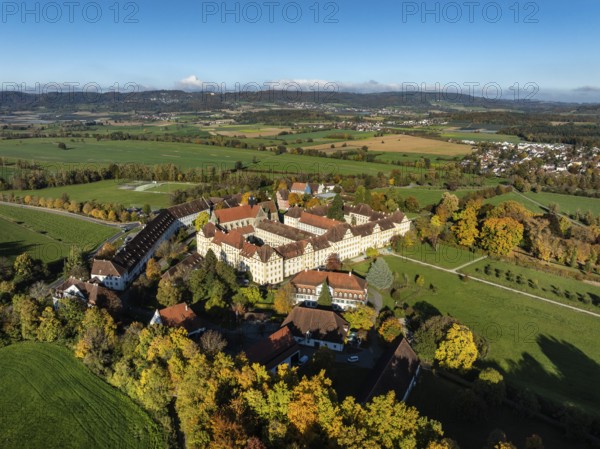 Salem Castle School and Boarding School, Salem International College, former imperial abbey, museum, concert area, former monastery of Order of Cistercians, aerial view, Lake Constance District, Linzgau, Baden-Württemberg, Germany