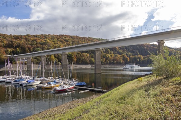 Marina, excursion ship, Talbrücke, Sondern, Olpe, Biggesee, Sauerland, North Rhine-Westphalia, Germany