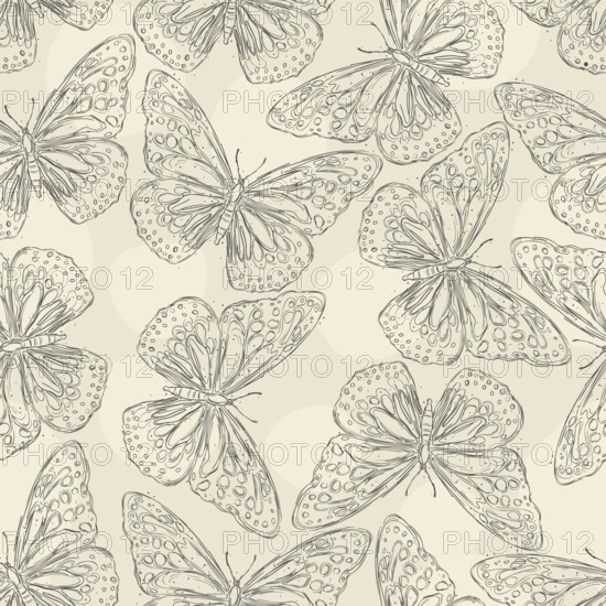 Vector seamless pattern design with hand drawn butterflies