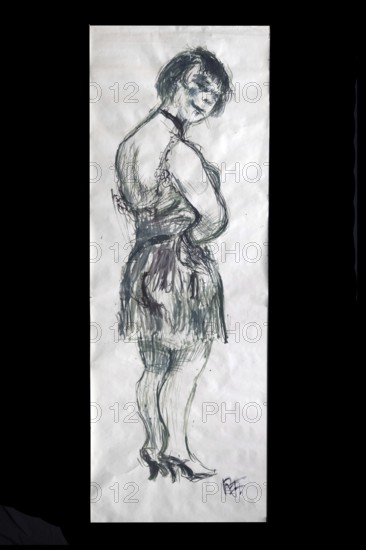 Original caricature, Berlin milieui from the 1940s, by artist Rudolf Führmann, 1909 to 1976, Lüneburg, Lower Saxony, Germany