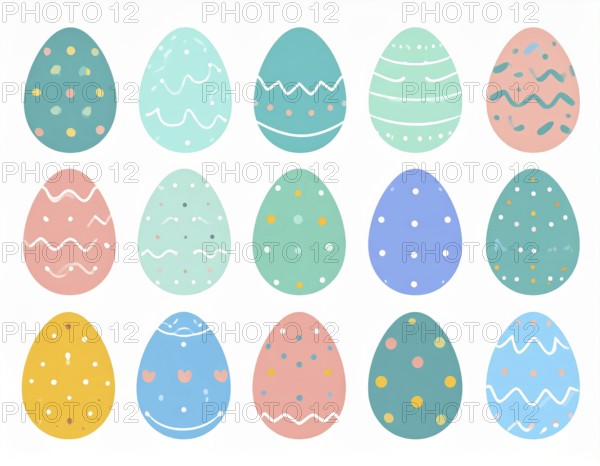 Set of easter eggs flat design on white background, abstract vector wallpaper illustration, banner for springtime, AI generated