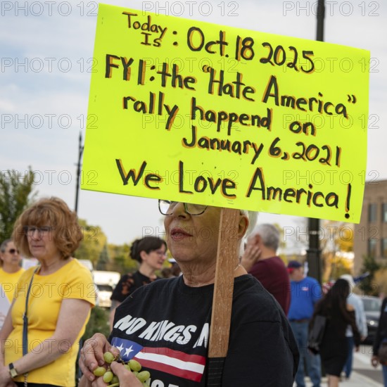 Detroit, Michigan USA - 18 October 2025 - A large crowd gathered for a 'No Kings' rally, protesting President Trump's actions against immigrants and against democratic institutions
