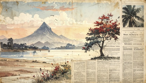 Grunge old public newspaper, texture background wallpaper illustration, vintage tattered yellow press news, AI generated