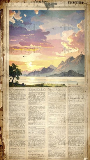 Grunge old public newspaper, texture background wallpaper illustration, vintage tattered yellow press news, AI generated