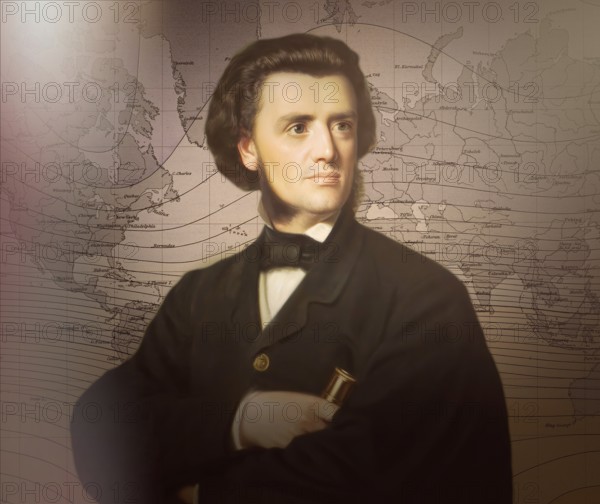 Georg Balthazar von Neumayer, Ritter von Neumayer, 1826 – 1909, German polar explorer, geographer and geophysicist, best known for cooperation of meteorology and scientific observations, his map of isoklines or aclinic lines, digitally optimized based on a painting by Cäsar Willich