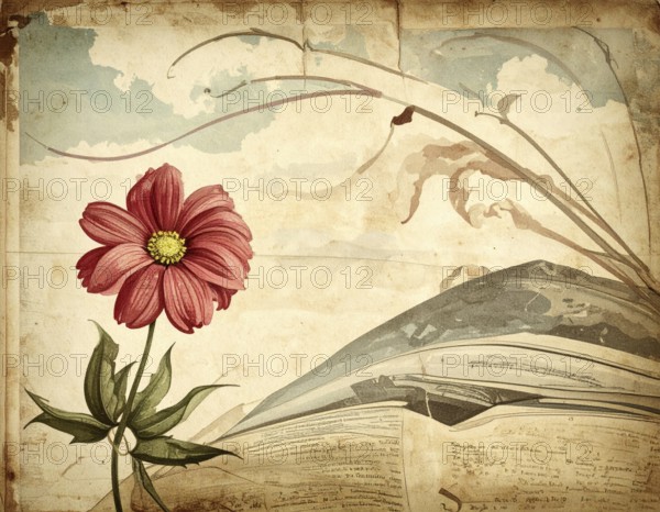 Grunge old public newspaper, texture background wallpaper illustration, vintage tattered yellow press news, AI generated