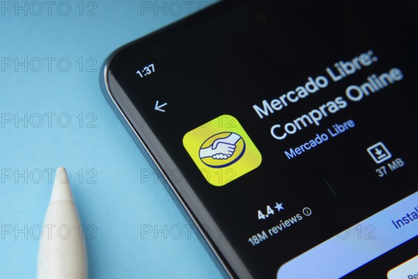 Dhaka, Bangladesh- 27 July 2025: Mercado Libre app from Google Playstore is displayed on a smartphone screen