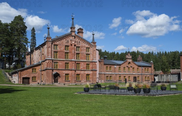 Brick building, former paper factory and mill for the production of groundwood pulp board, UNESCO World Heritage Site Verla Factory Village, Maailmanperintökohde Verlan puuhiomo ja pahvitehdas, Verla Rapids, Kymenlaakso, near Kouvola, Finland