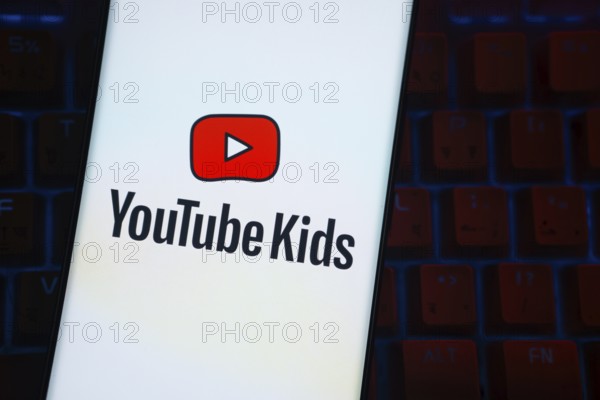Dhaka, Bangladesh - 06 Sep 2025: The logo of Youtube kids is displayed on a smartphone screen