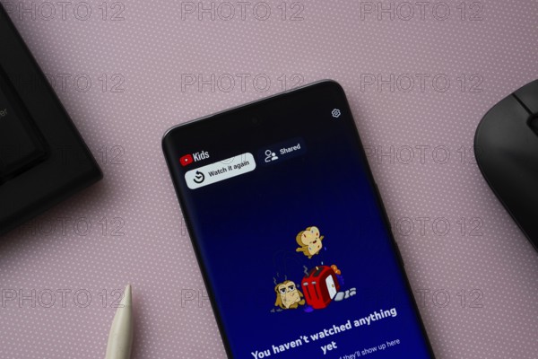 Dhaka, Bangladesh- 06 Sep 2025: Homepage of youtube kids is seen on a smartphone