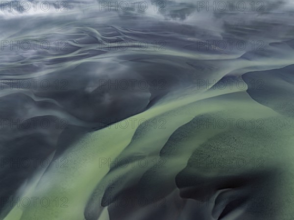 River, river course, river delta, aerial view, sediments, structures, South Iceland, Iceland