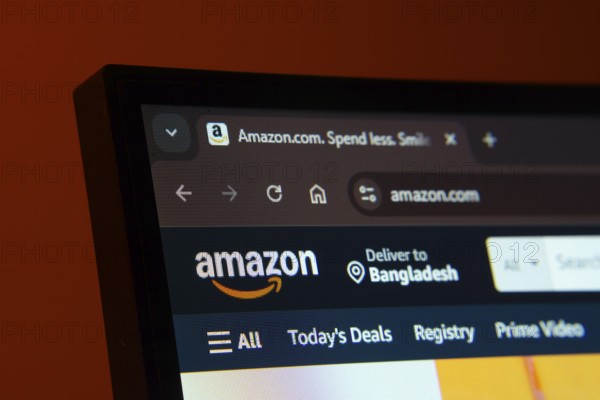 Dhaka, Bangladesh- 02 June 2025: Close-up of a computer screen displaying the Amazon web interface in dark mode