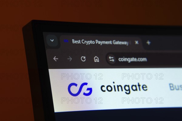 Dhaka, Bangladesh- 02 June 2025: Close-up of a computer screen displaying the Coingate web interface in dark mode