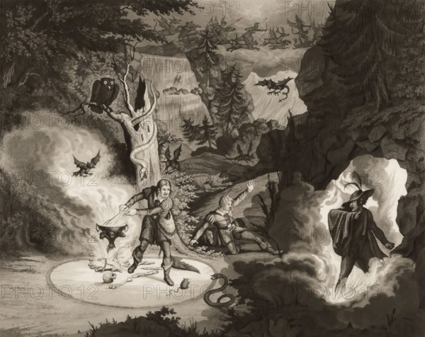 Scene from Act 2, the Romantic opera Der Freischütz by Carl Maria von Weber, 1786 - 1826, German composer, digitally edited