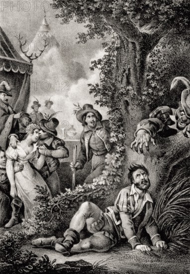 Scene from Act 3, the Romantic opera Der Freischütz by Carl Maria von Weber, 1786 - 1826, German composer, digitally edited