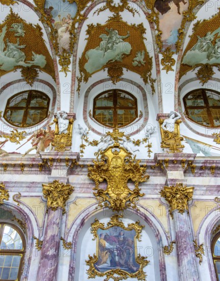 Interior design and exhibition rooms in the Würzburg Residence, imposing 18th century palace with frescoes, paintings and valuable works of art, Würzburg, Bavaria, Germany