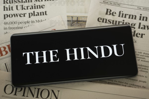 Dhaka, Bangladesh - 18 March 2025: The logo of The Hindu is displayed on a smartphone screen