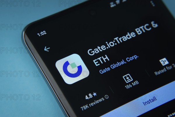 Dhaka, Bangladesh- 08 Aug 2025: Gate.io app from Google Playstore is displayed on a smartphone screen
