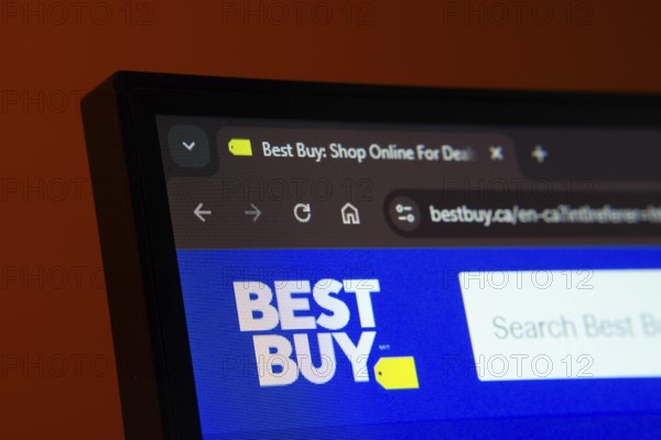 Dhaka, Bangladesh- 02 June 2025: Close-up of a computer screen displaying the Best Buy web interface in dark mode