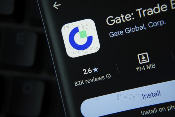 Dhaka, Bangladesh- 27 July 2025: Gate.io app from Google Playstore is displayed on a smartphone screen