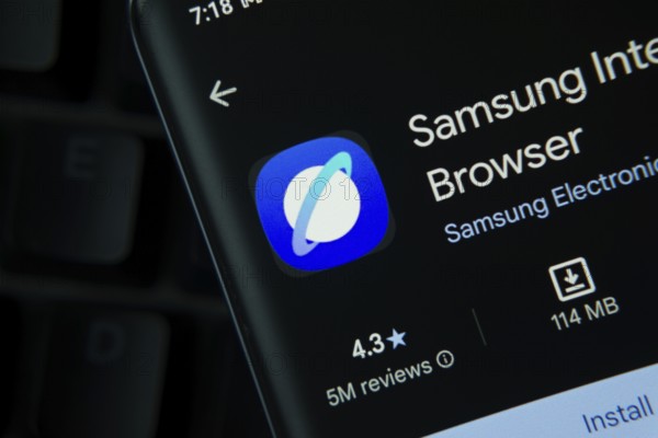 Dhaka, Bangladesh- 27 July 2025: Samsung Internet Browser app from Google Playstore is displayed on a smartphone screen