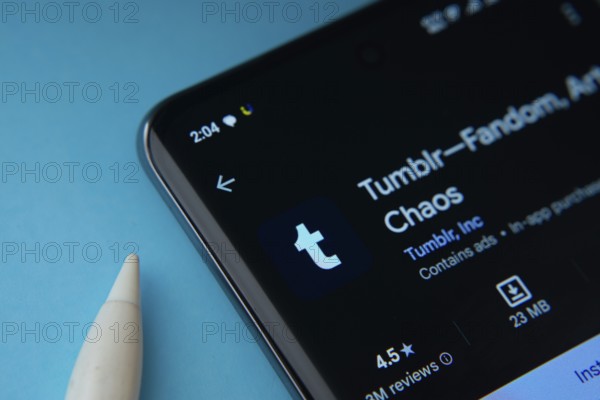 Dhaka, Bangladesh- 08 Aug 2025: Tumblr app from Google Playstore is displayed on a smartphone screen