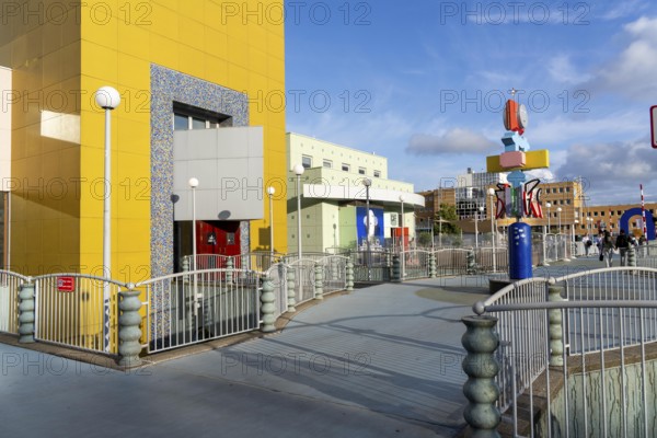 The Groninger Museum, art museum in various buildings in Groningen, between the central station and city centre on a canal island, Netherlands