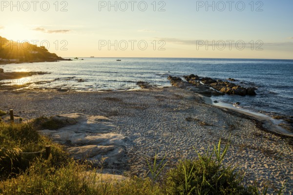 Picturesque beach, Plage de Bonne Terrasse, sunrise, Saint Tropez, Var, French Riviera, Provence-Alpes-Cote d'Azur, Cote d Azur, France