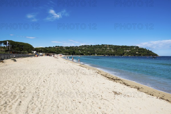 Sandy beach beach, Plage de Tahiti, Saint Tropez, Var, French Riviera, Provence-Alpes-Cote d'Azur, Cote d Azur, France