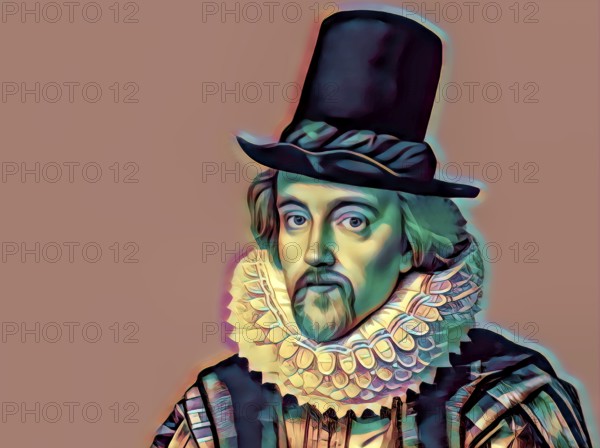 Portrait of Sir Francis Bacon, Baron Baco of Verulam, 1561 - 1626, English lawyer, statesman, essayist, historian, intellectual reformer, philosopher and scientist, digitally edited