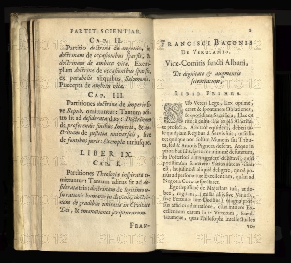 Pages from ‘De augmentis scientiarum‘ by Sir Francis Bacon, 1561 - 1626, English lawyer, statesman, essayist, historian, intellectual reformer, philosopher and scientist