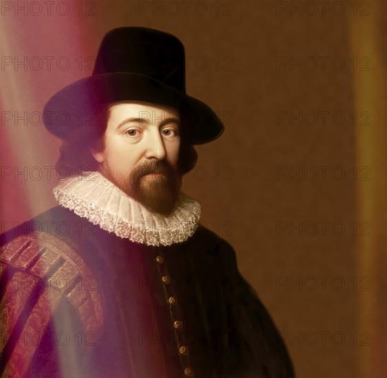 Portrait of Sir Francis Bacon, Baron Baco of Verulam, 1561 - 1626, English lawyer, statesman, essayist, historian, intellectual reformer, philosopher and scientist, digitally edited