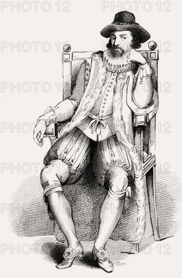 Portrait of Sir Francis Bacon, Baron Baco of Verulam, 1561 - 1626, English lawyer, statesman, essayist, historian, intellectual reformer, philosopher and scientist, digitally edited after John Romney