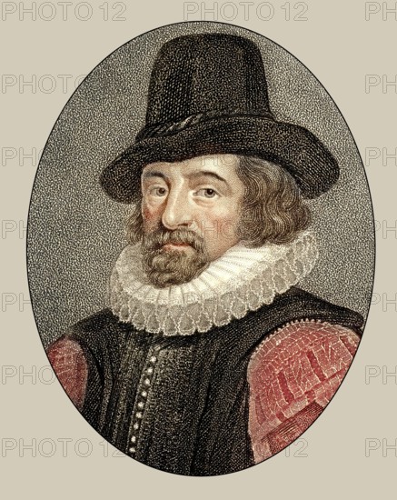 Portrait of Sir Francis Bacon, Baron Baco of Verulam, 1561 - 1626, English lawyer, statesman, essayist, historian, intellectual reformer, philosopher and scientist, digitally edited