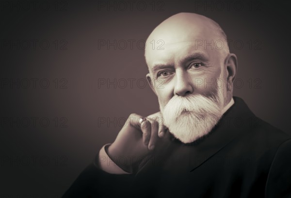 A portrait of Thomas Burberry, 1835 – 1926, an English fashion designer and the founder of the Burberry fashion house