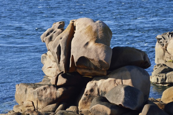 Granite rocks on the coast, Cote de Granit Rose near Ploumanac'h, Cotes-d'Armor, Brittany, France