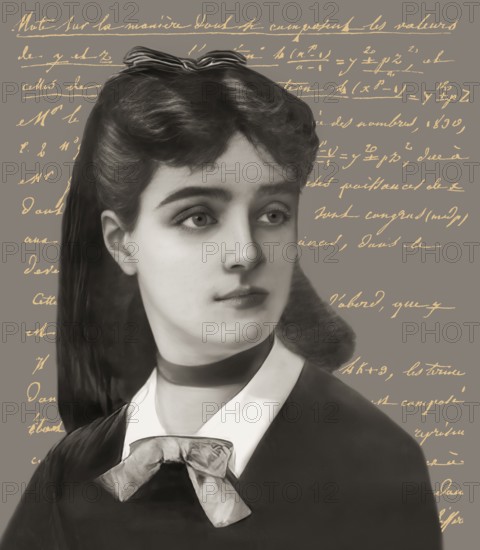 Portrait of Marie-Sophie Germain, 1776 –1831, French mathematician, physicist and philosopher, digitally edited, handwritten letter by herself