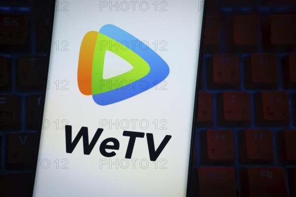 Dhaka, Bangladesh- 28 July 2025: WeTV logo is displayed on a smartphone screen