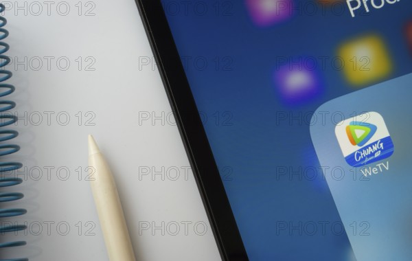 Dhaka, Bangladesh- 28 July 2025: A close up of an iPad screen displaying the WeTV app