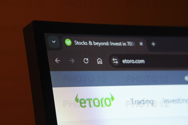 Dhaka, Bangladesh- 02 June 2025: Close-up of a computer screen displaying the eToro web interface in dark mode