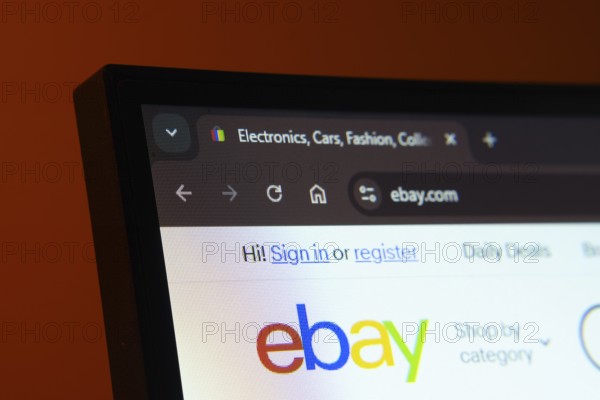 Dhaka, Bangladesh- 02 June 2025: Close-up of a computer screen displaying the eBay web interface in dark mode