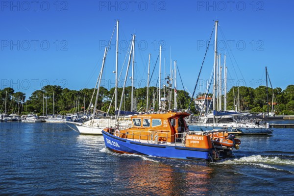 Boats on canal in Capbreton, Landes, Nouvelle-Aquitaine, France
