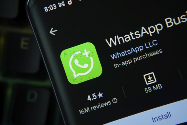 Dhaka, Bangladesh- 27 July 2025: WhatsApp Business app from Google Playstore is displayed on a smartphone screen