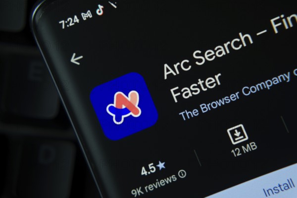 Dhaka, Bangladesh- 27 July 2025: Arc Search app from Google Playstore is displayed on a smartphone screen