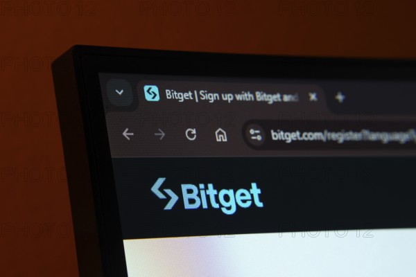 Dhaka, Bangladesh- 02 June 2025: Close-up of a computer screen displaying the Bitget web interface in dark mode