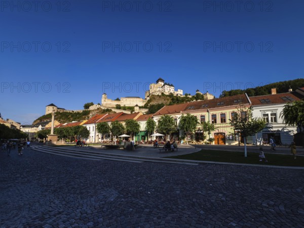 The Peace Square in the old town centre of Trencín, Trencín Castle in the background, Capital of Culture 2026, Trencín, Slovakia