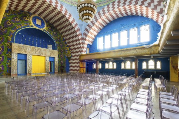 Renovated interior of the Neolog Synagogue converted into a cultural centre by Berlin architect Richard Scheibner in the Capital of Culture 2026, Trencín, Slovakia