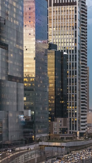 Israel, Tel Aviv financial business district skyline with shopping malls and high tech offices