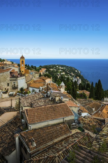 Picturesque mountain village overlooking the sea, Roquebrune, Roquebrune-Cap-Martin, near Monaco, Cote d'Azur, Alpes-Maritimes, Provence-Alpes-Cote-d'Azur, South of France, France